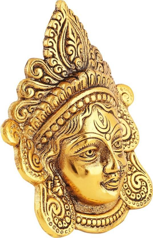 Ambika Durga Face Wall Hanging Metal Idol Showpiece - 15.24 cm (Gold Plated, Metal, Gold)