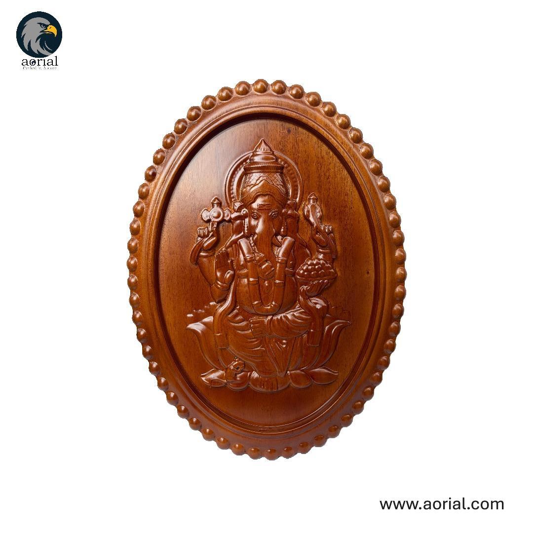 Wood Ganapathi Statue – Oval Design