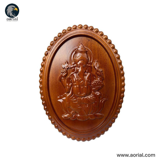 Wood Ganapathi Statue – Oval Design